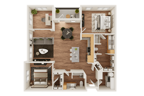 Floor plan for 2 beds, 2 baths, 1445 sqft